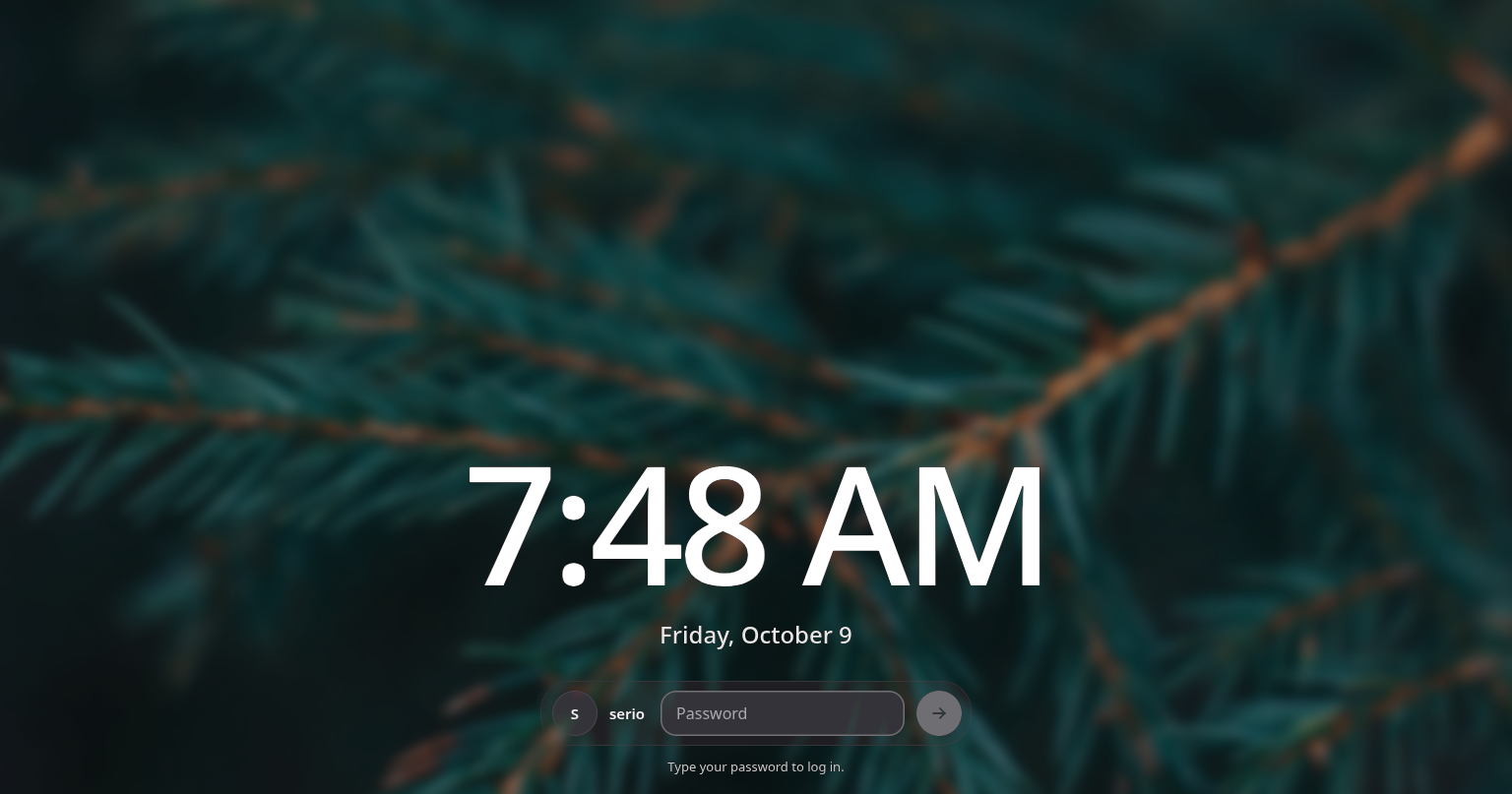The etyOS login screen: the time, a name, a password field